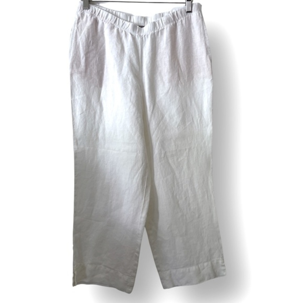 J Jill White Linen wide Leg‎ Elastic Waist pants.